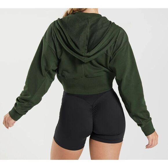Gymshark B3A9X-EBRM Women Sz M Moss Olive Green GS Power Cropped Zip Hoodie - Picture 9 of 9